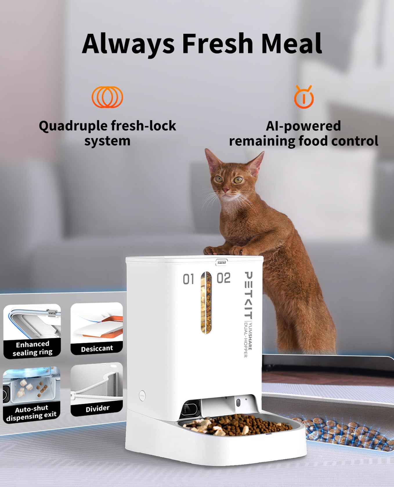 PETKIT desiccant compartment keeps dry kibble fresh.