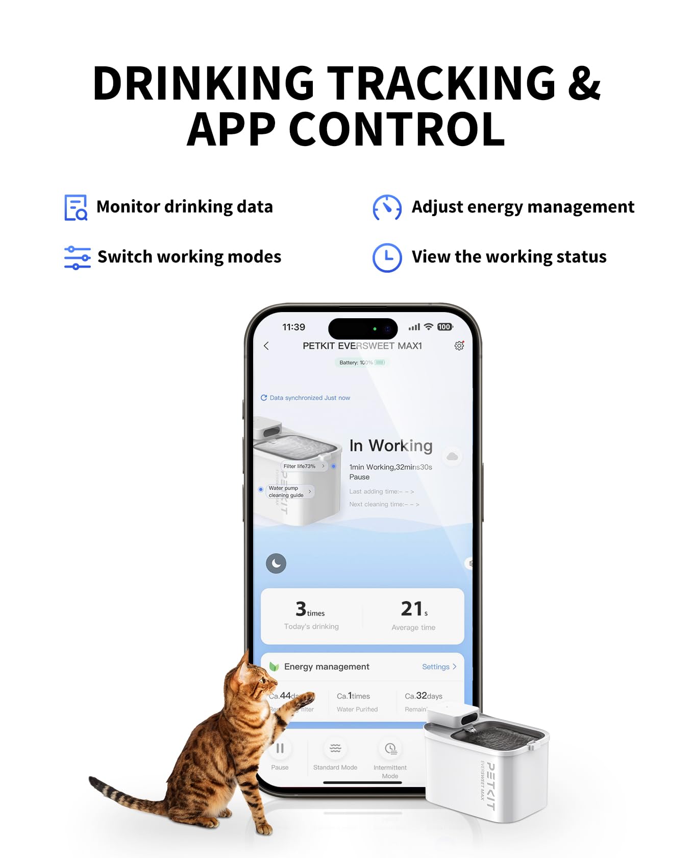 App monitoring dashboard view with drinking insights for pets