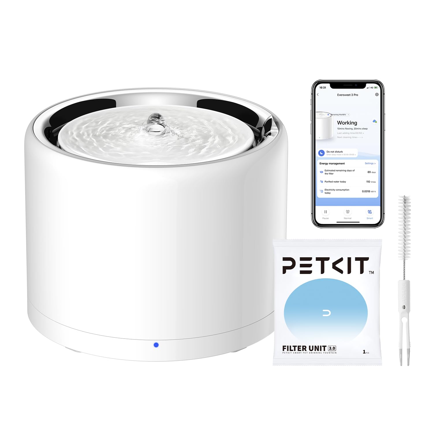 PETKIT Eversweet 3 Pro fountain top view, stainless steel bowl for safe drinking.