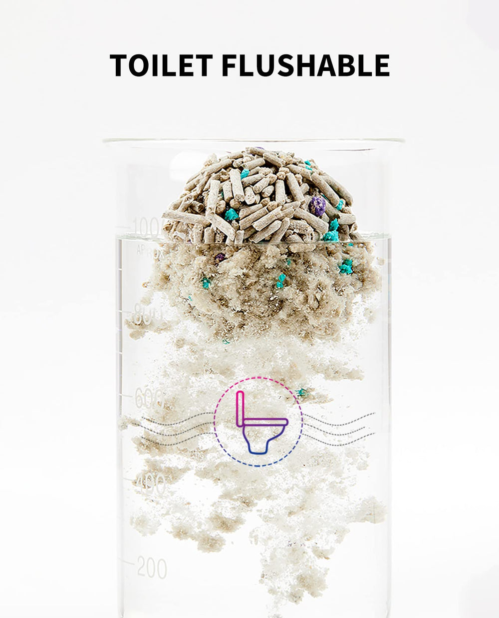 PETKIT flushable litter being poured into the toilet for waste disposal