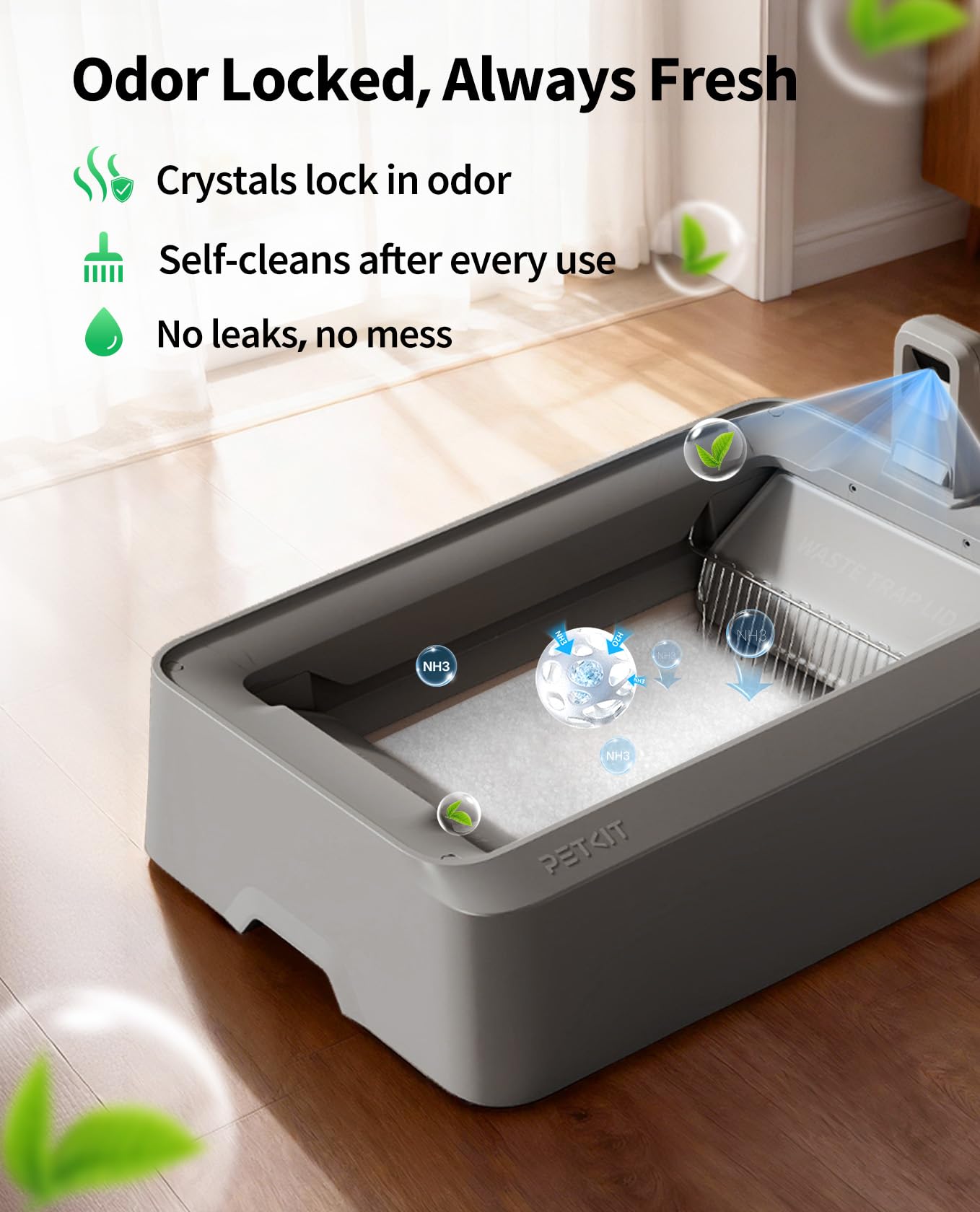 PETKIT Purobot Crystal Duo setup with integrated tray for mess-free use