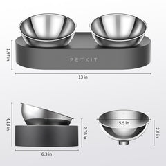 PETKIT raised bowls highlight 15° tilt to ease swallowing and comfort.