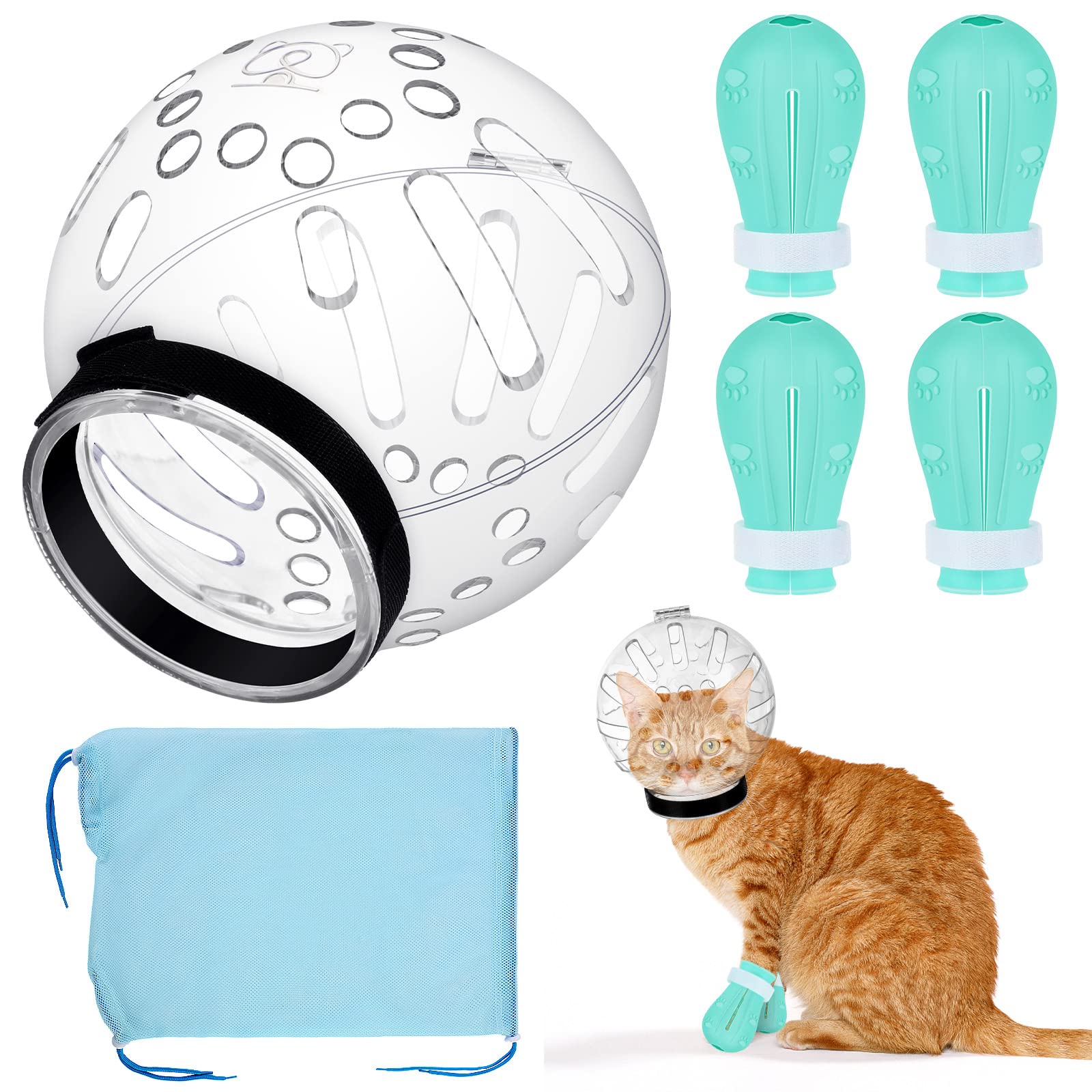 PETKNOWS cat helmet for grooming with bubble hood and clear visibility.
