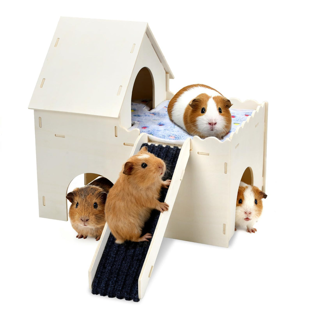 PETKNOWS Guinea Pig Hideout Castle front view highlights sturdy wooden design for cozy shelter