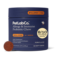 PetLab Co. Allergy & Immune daily chews bottle supports gut balance for dogs.