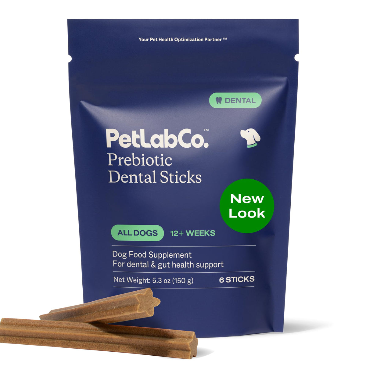PetLab Co. Dental Sticks packaging highlights premium dog chews for daily care.