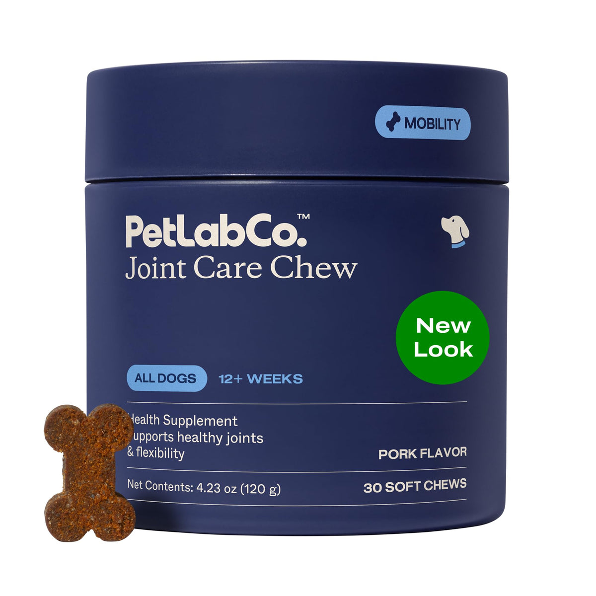 PetLab Co. Joint Care chews bottle front for convenient daily mobility support in dogs.