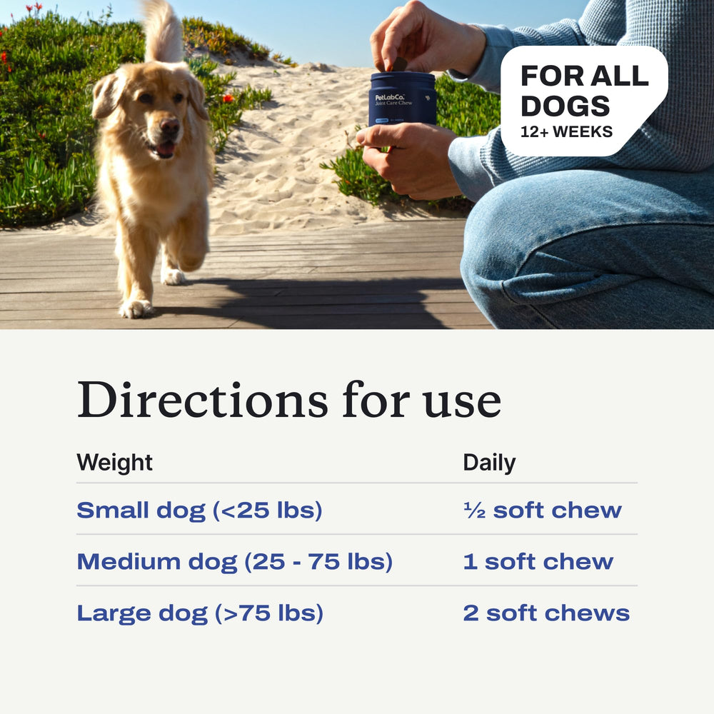 PetLab Co Joint Care chews with omega-3 supporting overall mobility in dogs.