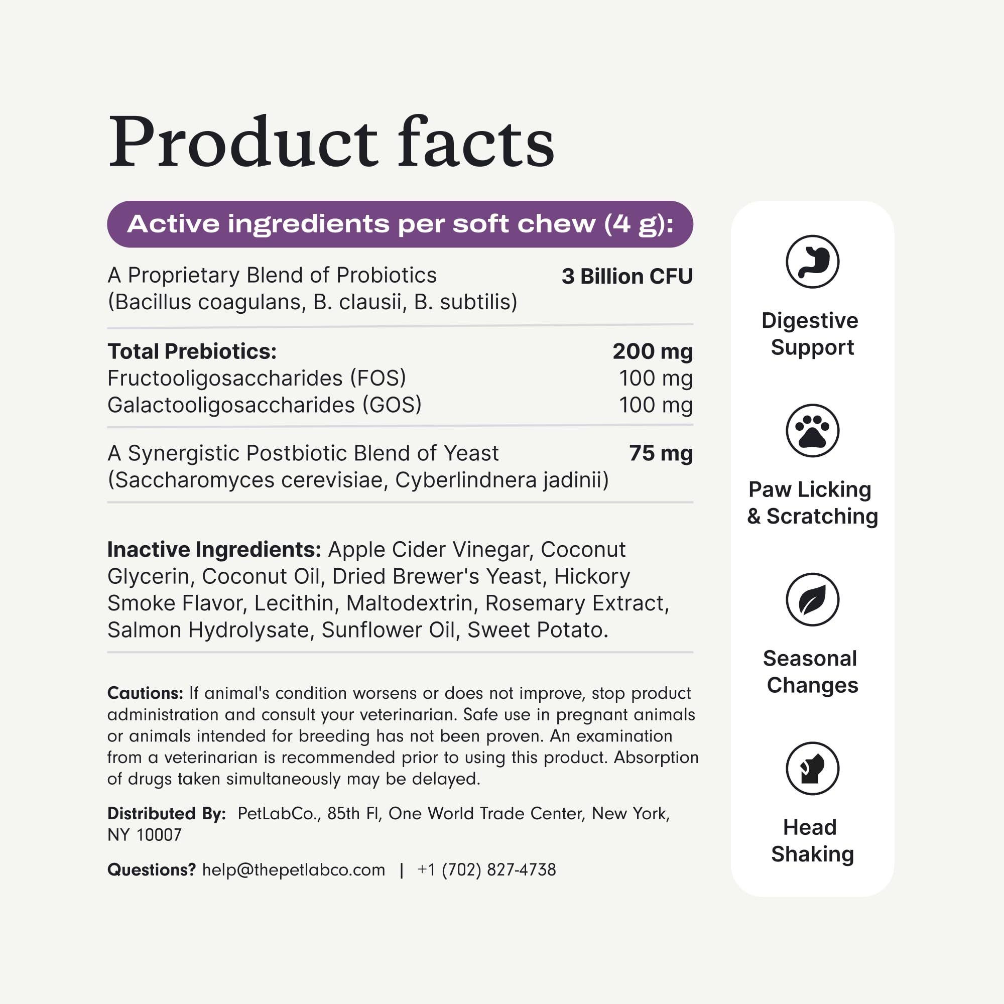 PetLab Co probiotics chews with seasonal allergies support messaging.