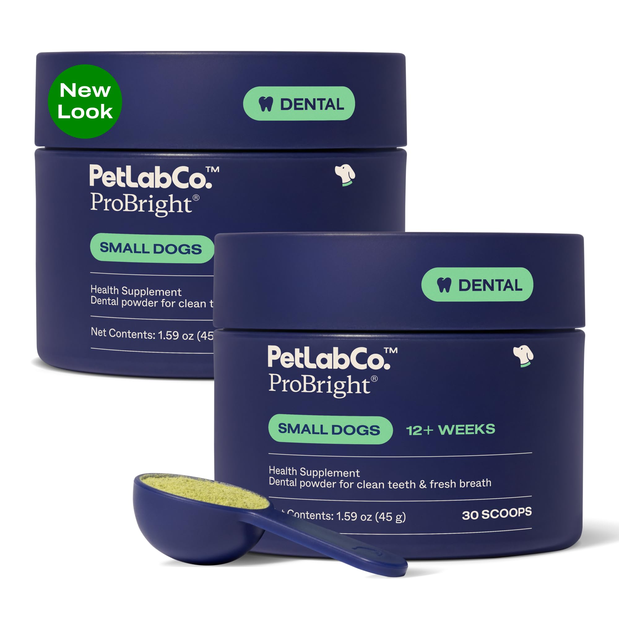 PetLab Co. ProBright dental powder jar closeup highlighting fresh breath support.