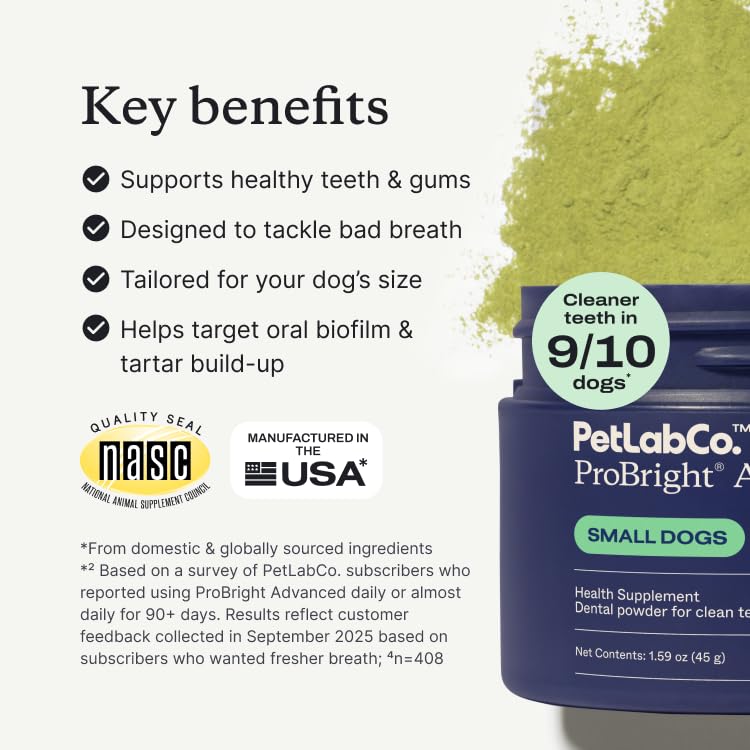 ProBright dental powder scoop for precise dosing on small dogs.