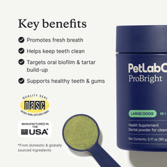 PetLab Co. ProBright large-dog packaging highlights USA-made quality and NASC standards.