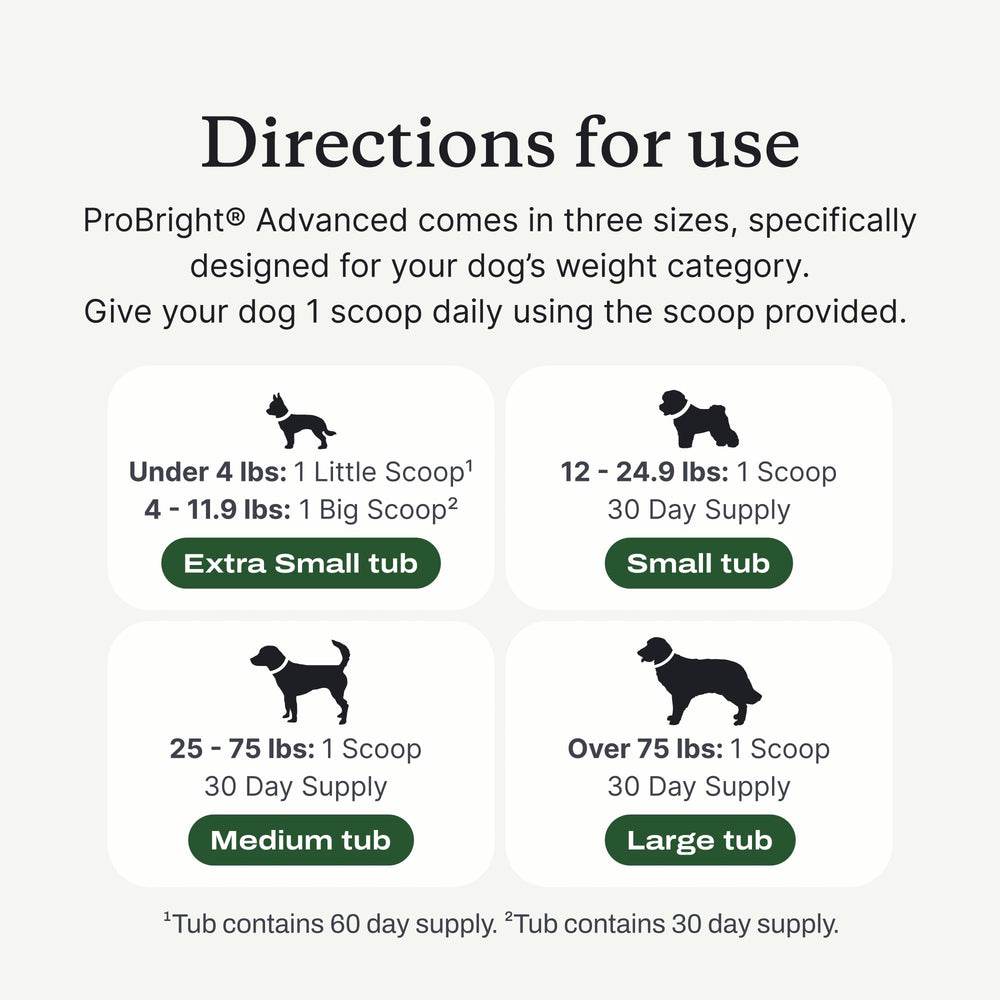 PetLab Co. ProBright packaging-varies photo hints at multiple formats for different dog sizes.