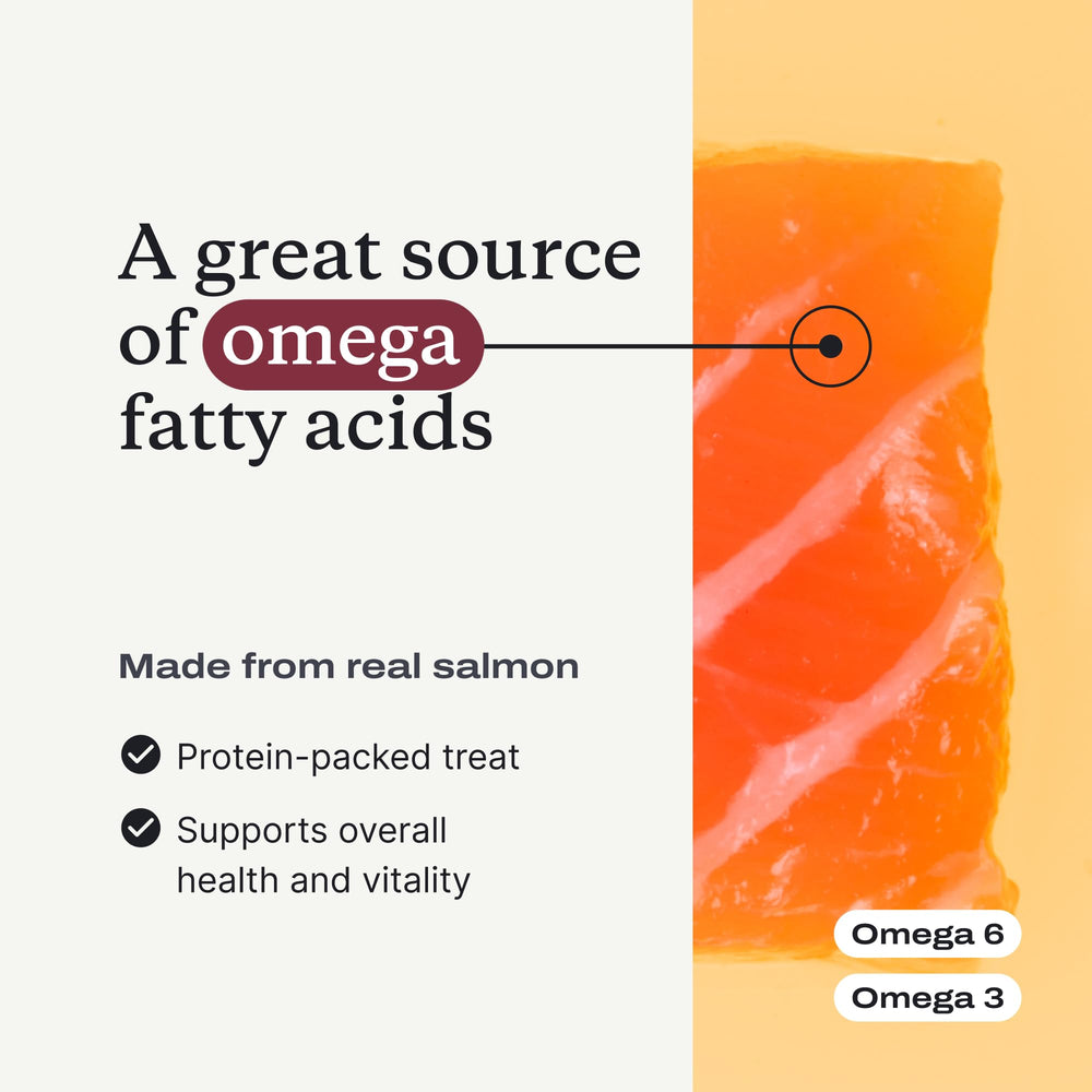 PetLab Co. Salmon Bites ingredients—US-sourced salmon and nourishing add-ins.