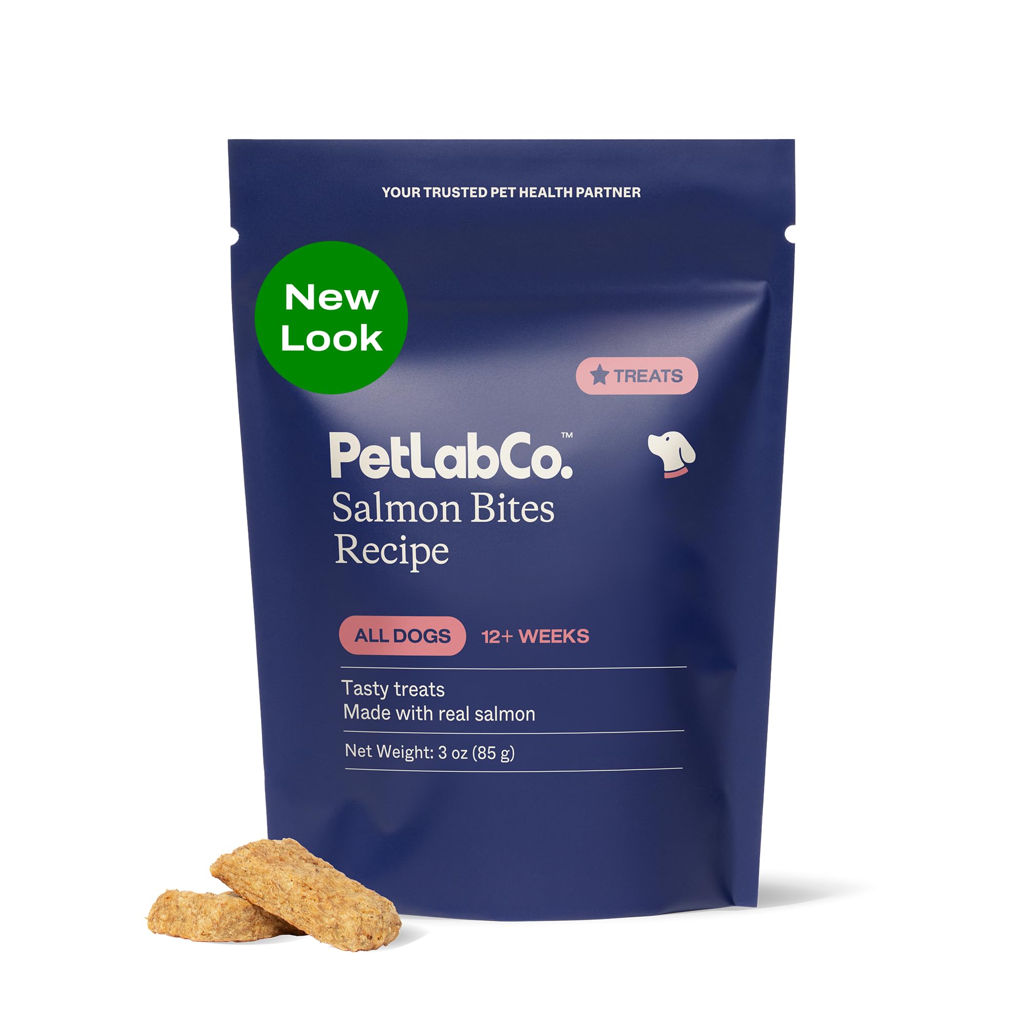 PetLab Co. Salmon Bites pack shot—premium dog treats.