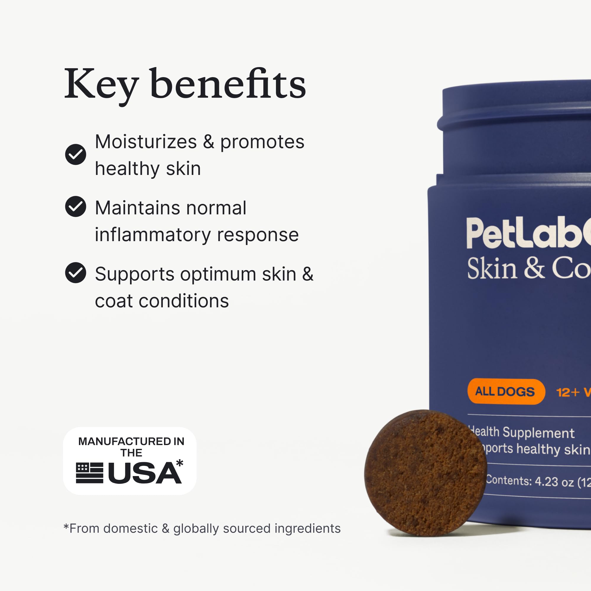 Close-up of PetLab Co Skin and Coat Chew texture and ingredients