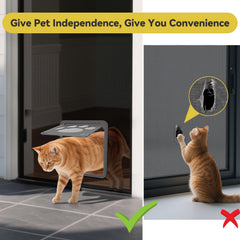 PETLESO dog door screen highlights the inner flap opening designed for cats and small dogs.