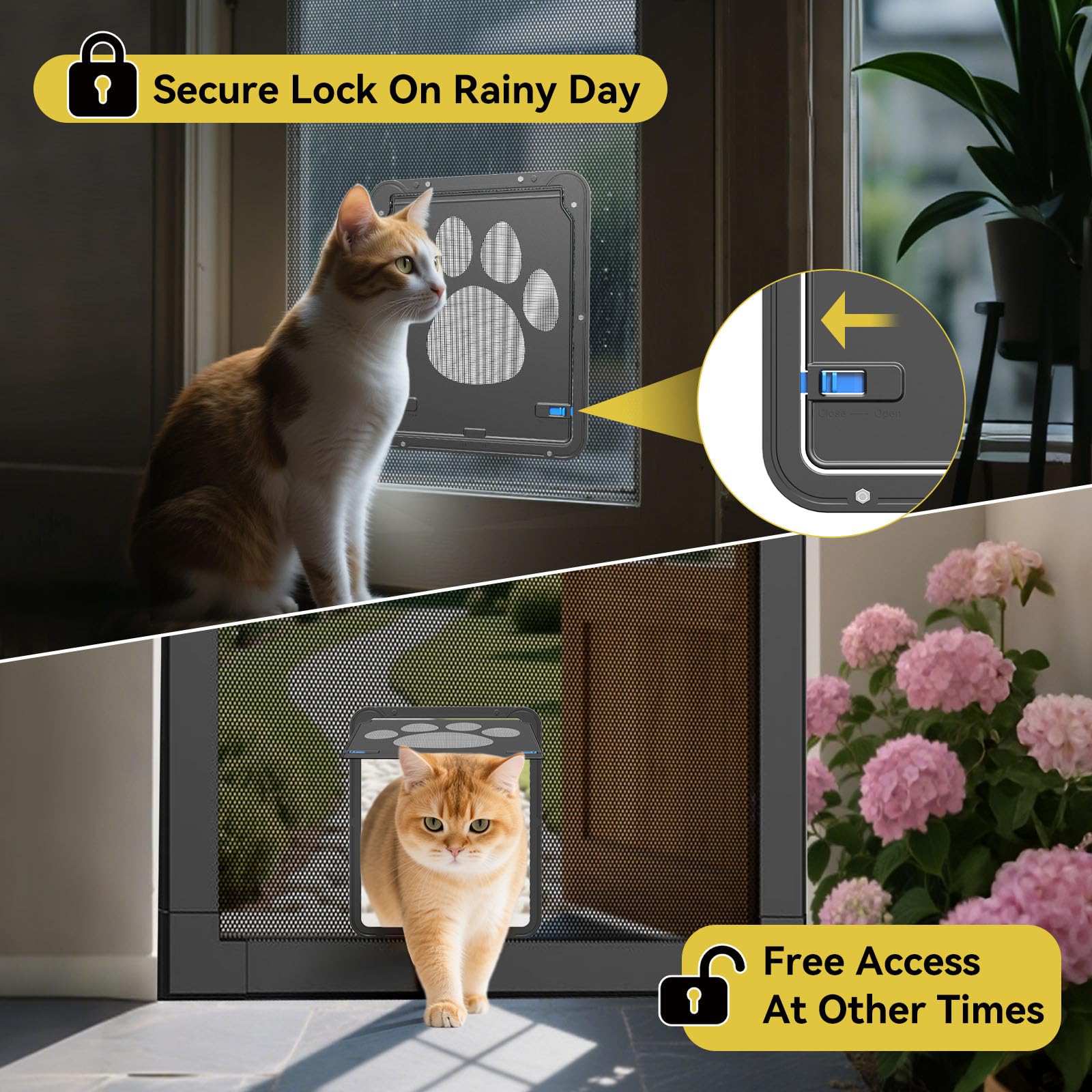 PETLESO screen door with two sliding locks provides added pet safety.