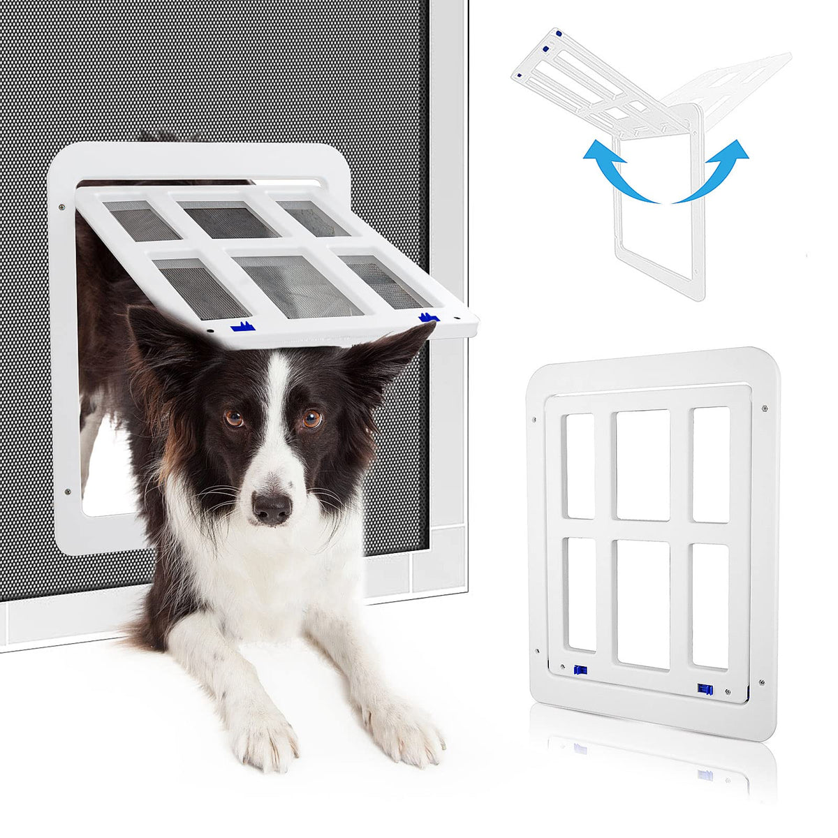 PETLESO dog door on sliding door with magnetic closure for easy access