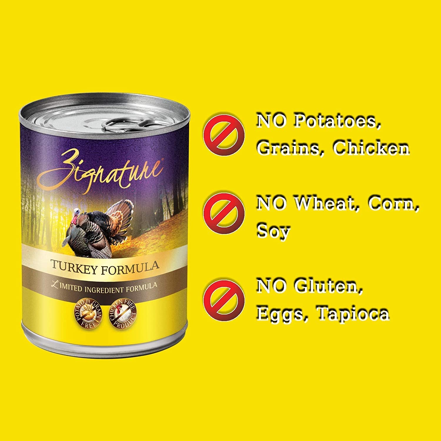 Petlewa Zignatur grain-free 12-pack display for meals.