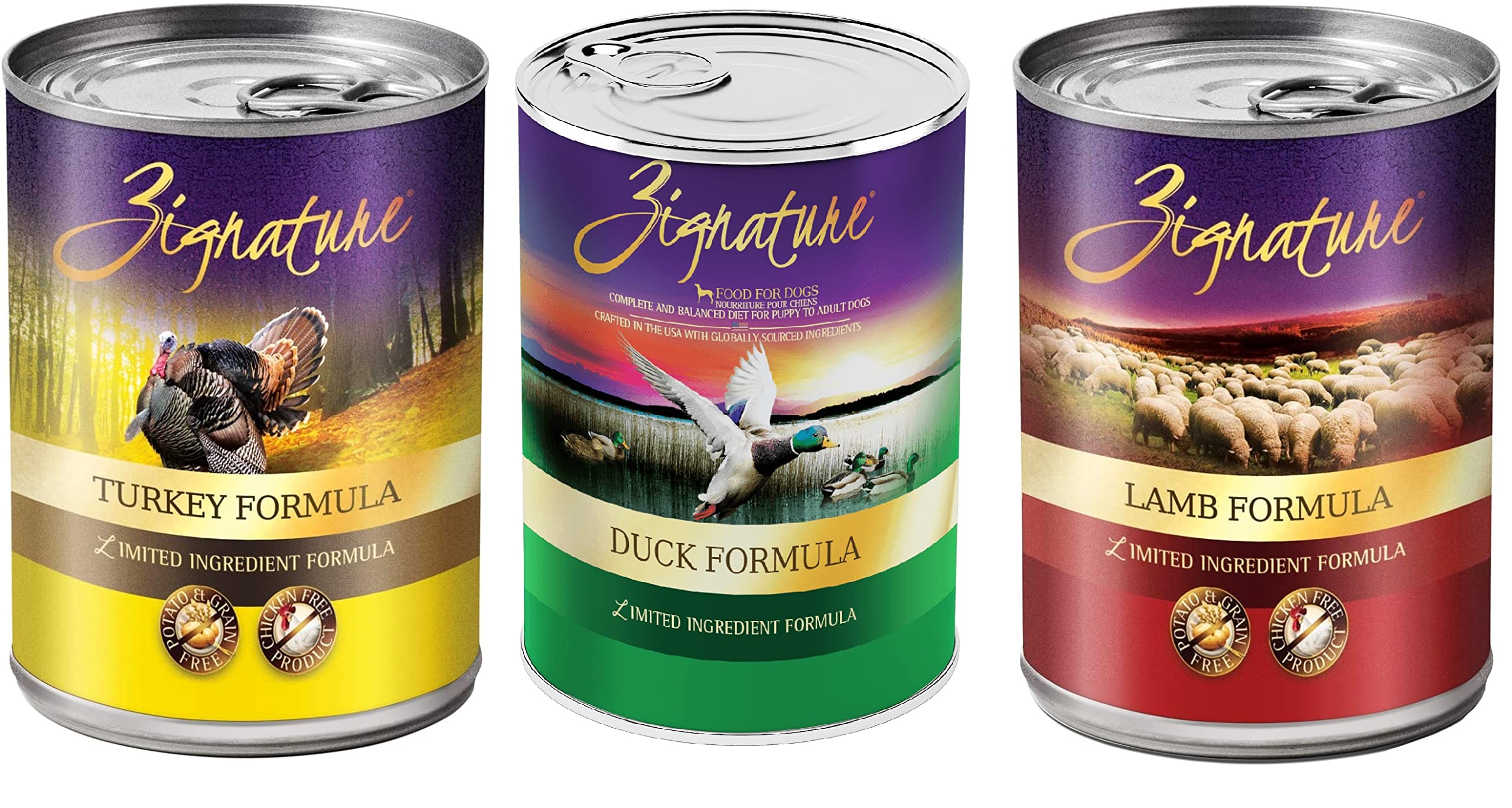 Petlewa Zignatur grain-free duck can for rotation-friendly protein.
