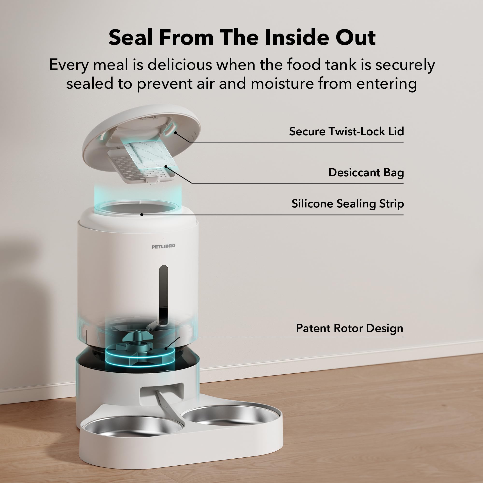 PETLIBRO airtight seal helps keep kibble fresh between meals.