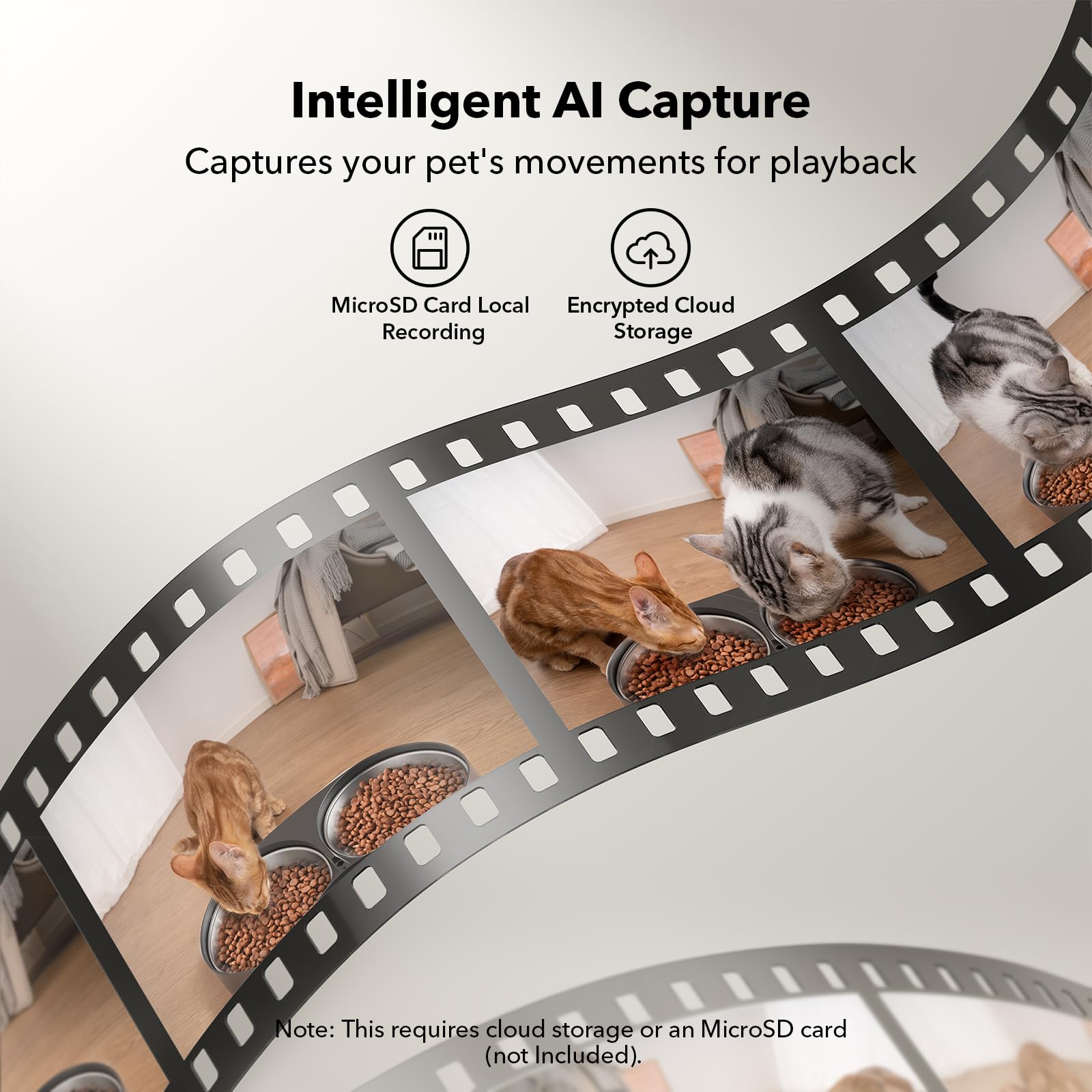 PETLIBRO AI pet recognition highlighting clips of cat activity.