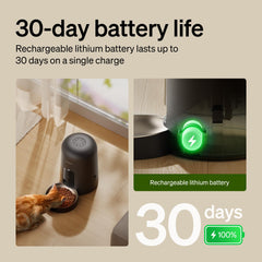 Feeder operating up to 30 days on a single recharge for travel days.