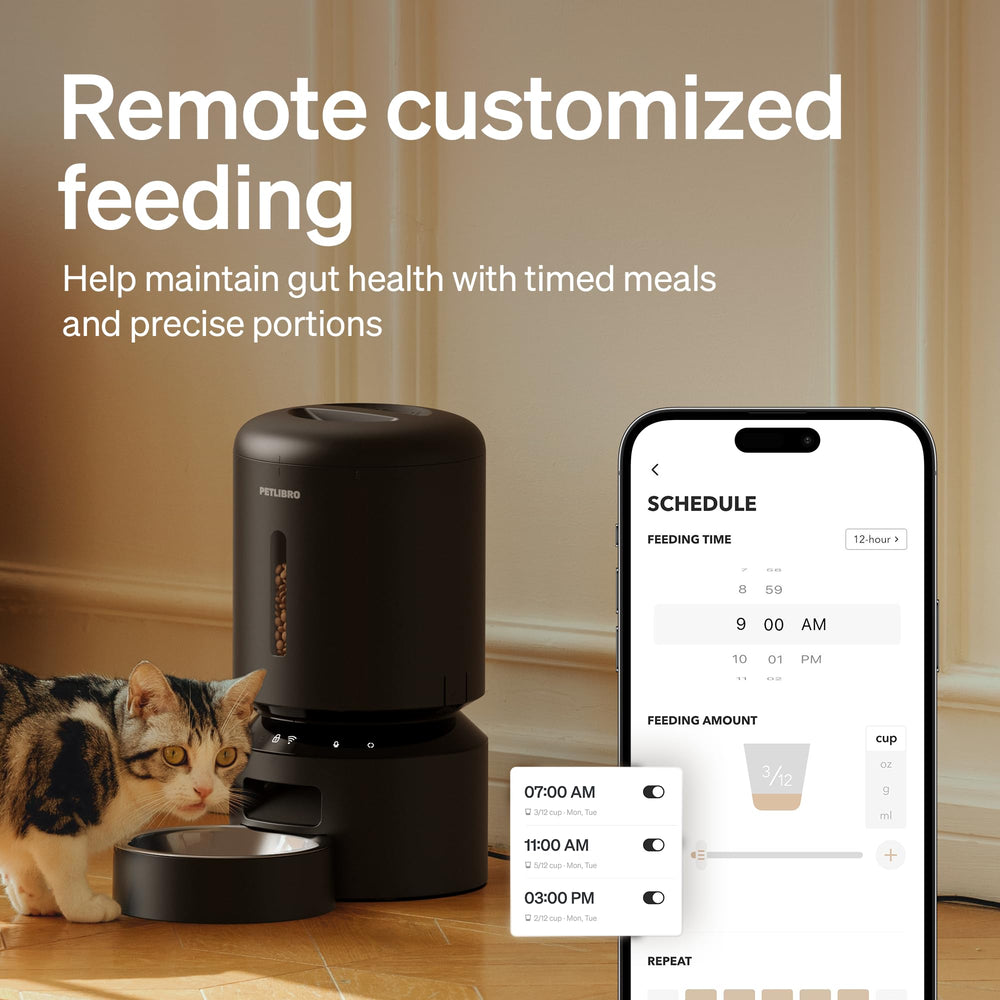 PETLIBRO app control screen enabling remote meal scheduling