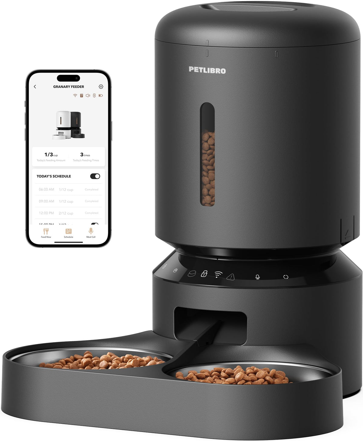PETLIBRO automatic feeder with dual-bowls for two-cat feeding and fair portions.