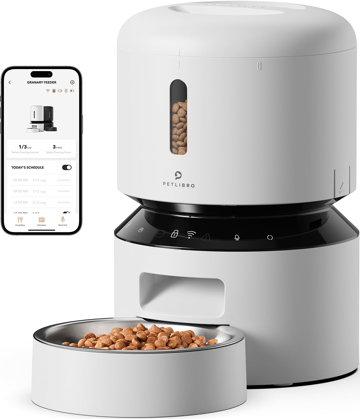 PETLIBRO automatic cat feeder front view, compact design for homes.