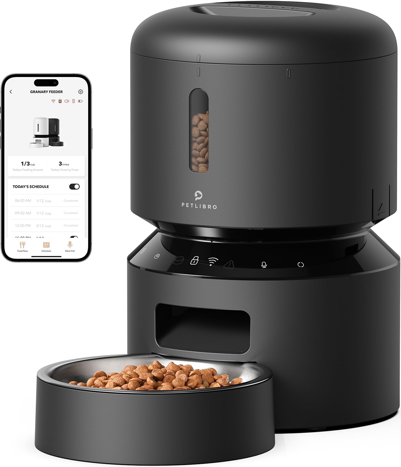 PETLIBRO automatic cat feeder front view highlights programmable meals for busy owners.