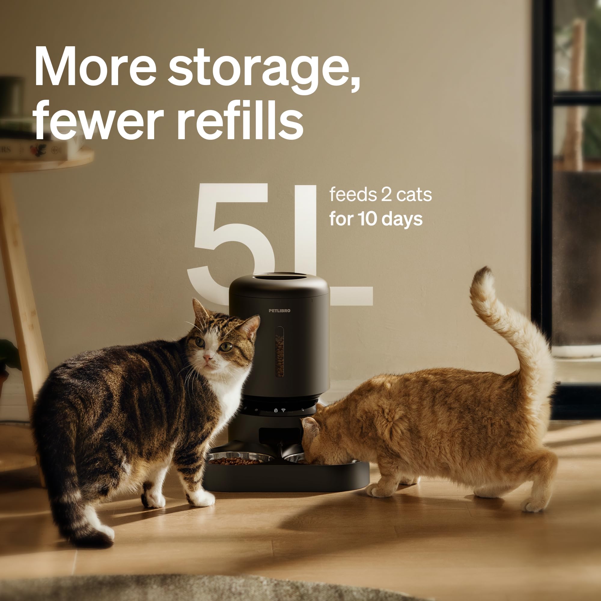 PETLIBRO infrared-sensing stops feeding during clogs for safety.