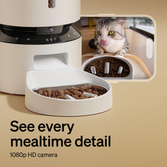 PETLIBRO 1080p camera with night vision enables real-time pet interaction at mealtime.