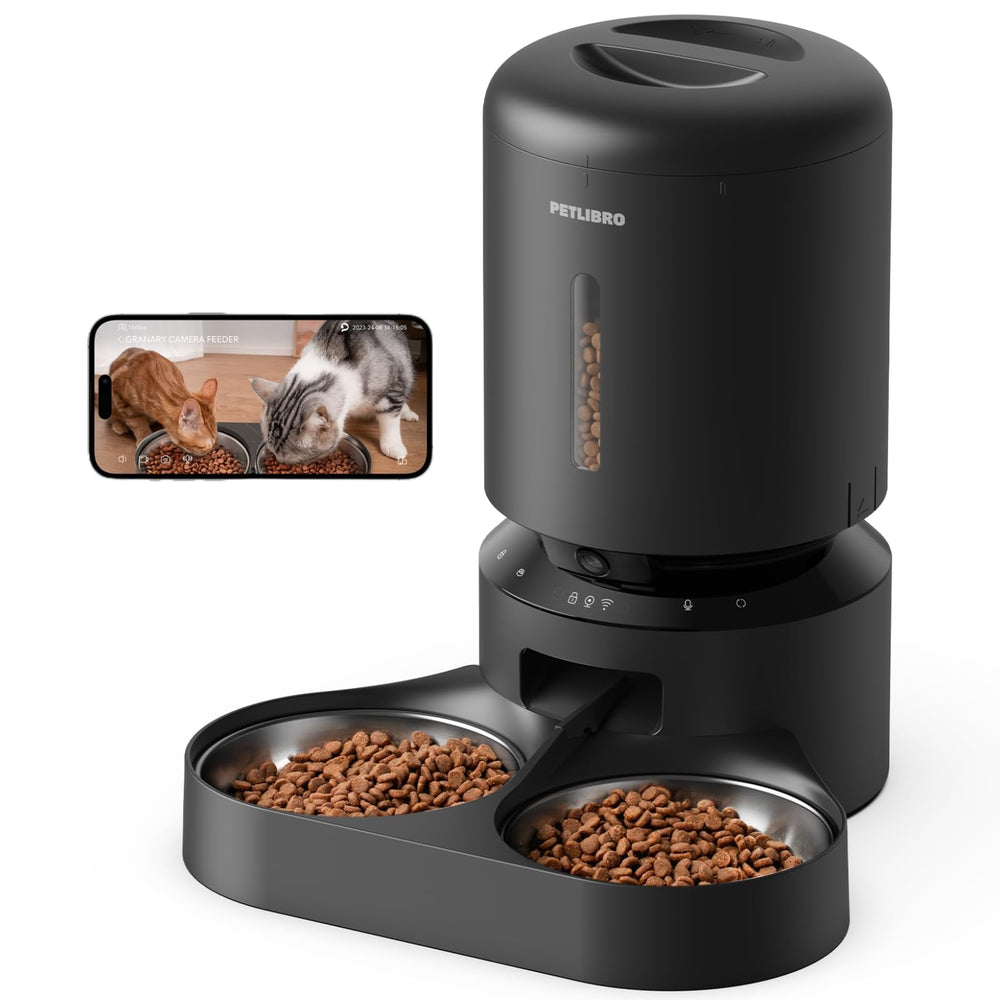 PETLIBRO automatic feeder with camera for two cats in action showing 1080P clarity.