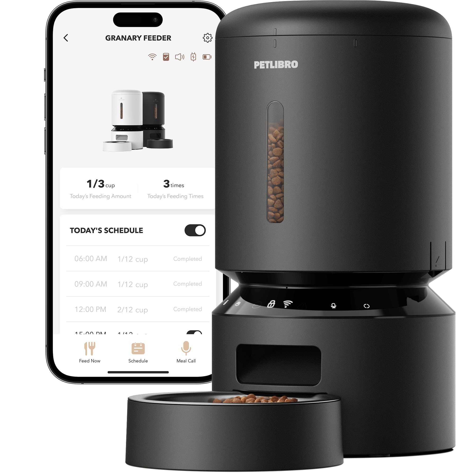 PETLIBRO automatic feeder front view highlighting 5L capacity and modern design