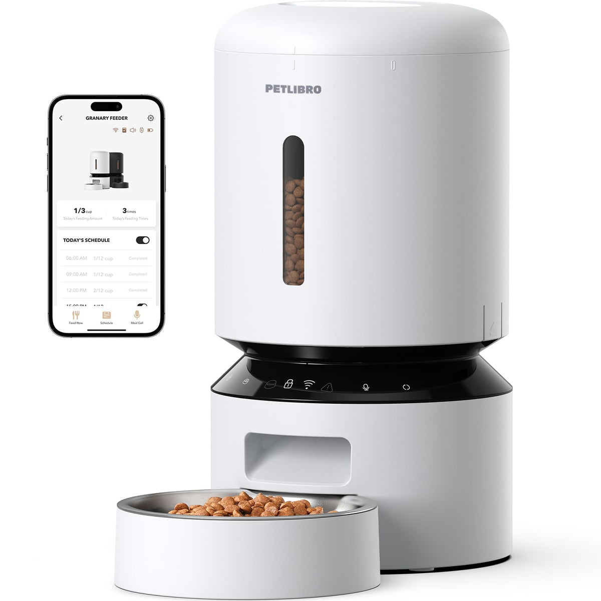 PETLIBRO automatic feeder front view showing compact design for precise meals