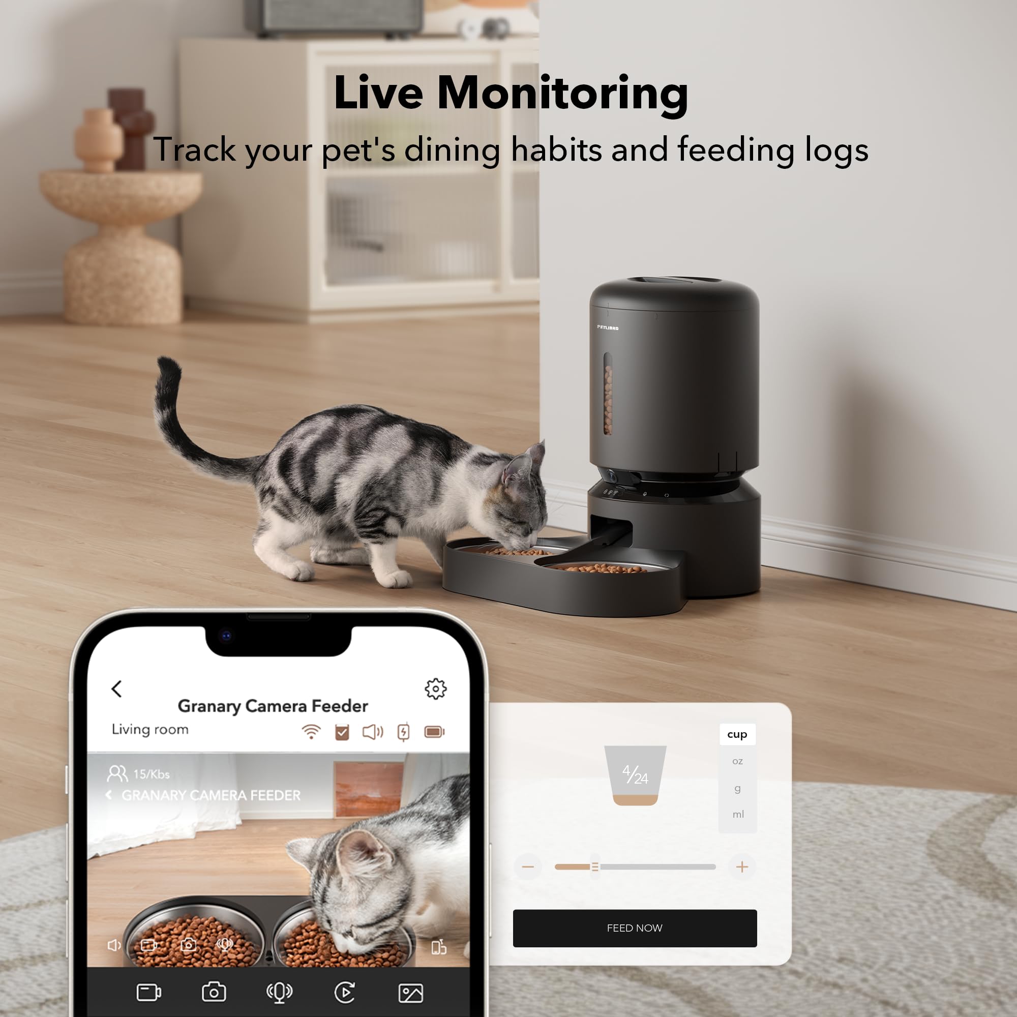 PETLIBRO secure cloud or local storage option for feeding footage.