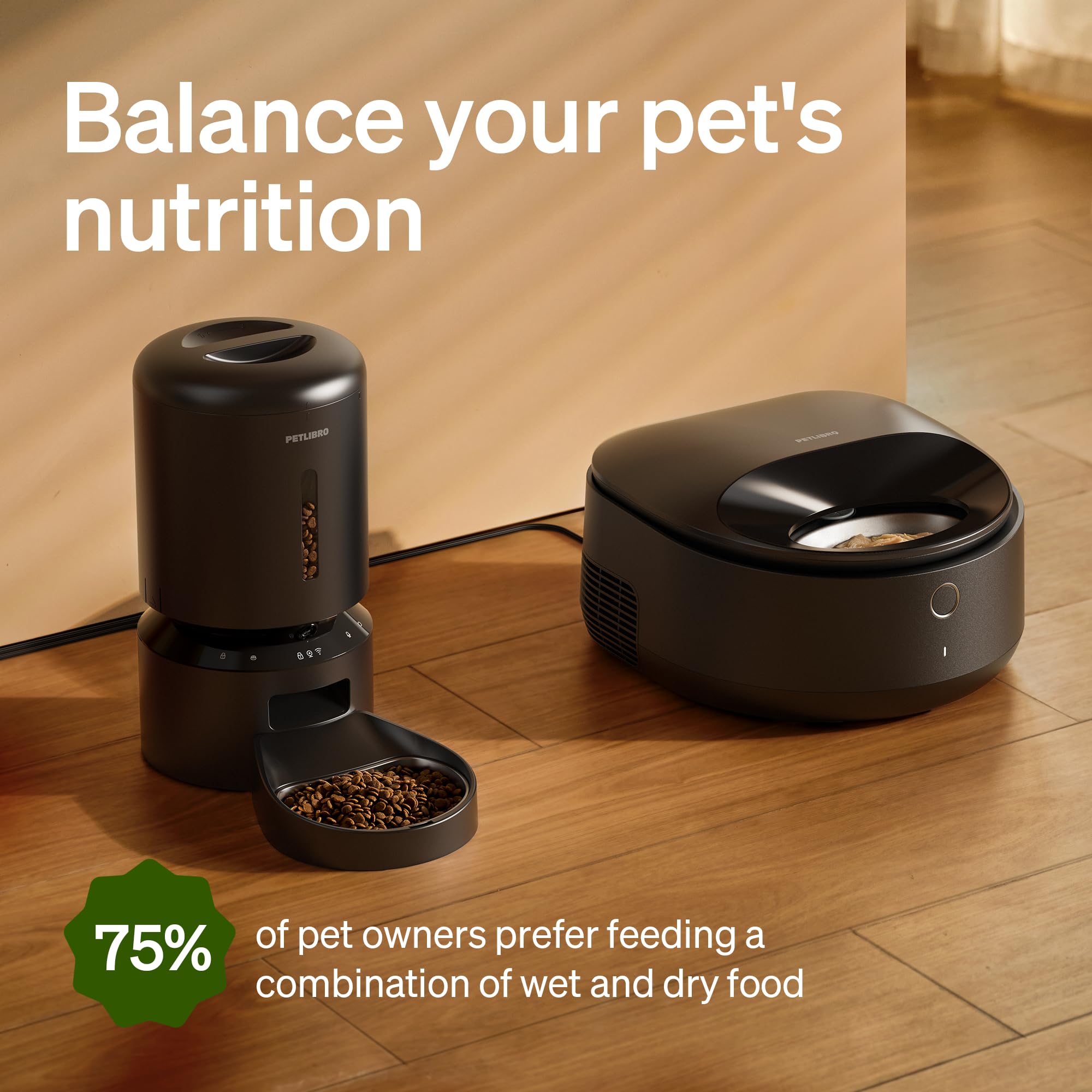 PETLIBRO compact design on kitchen counter for space-saving feeding solution.