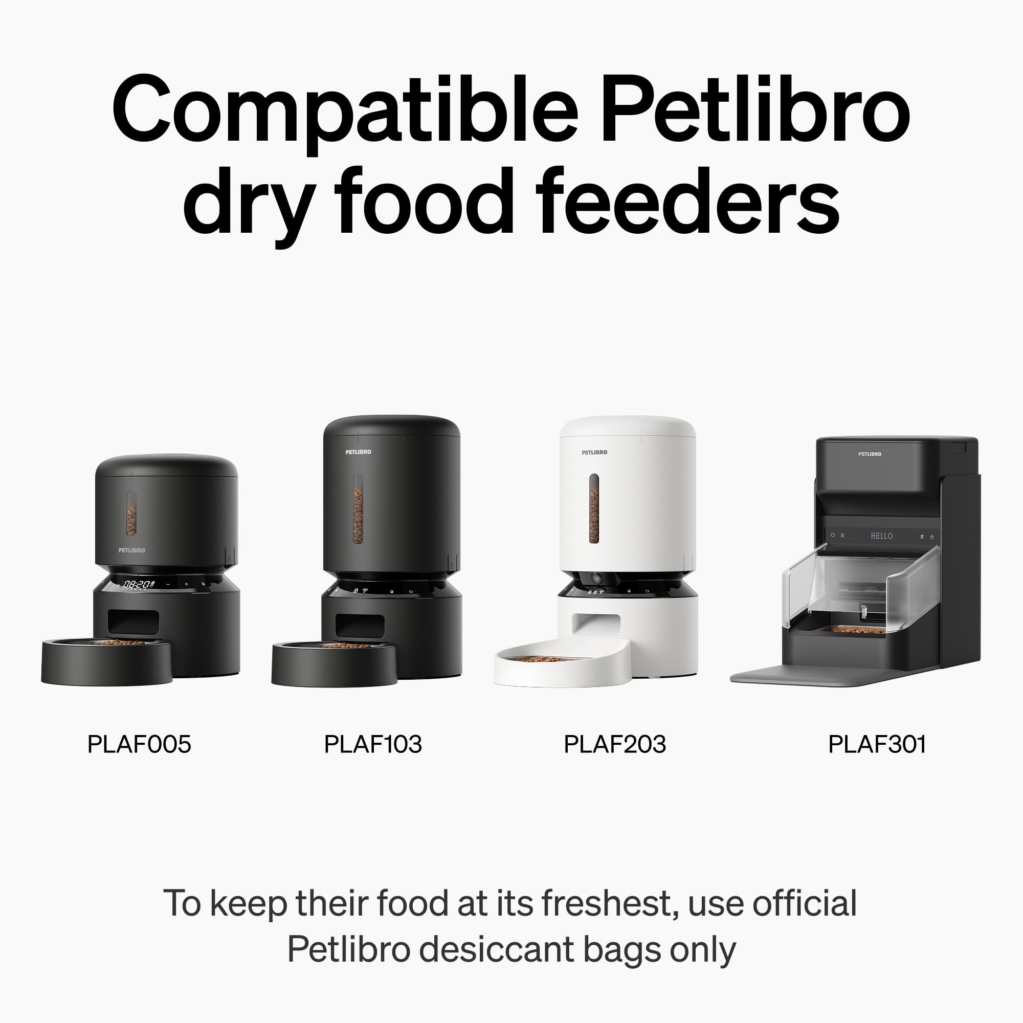 PETLIBRO desiccant bag inside feeder maintains dry cat and dog meals.