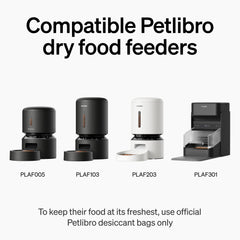 PETLIBRO desiccant bag inside feeder maintains dry cat and dog meals.