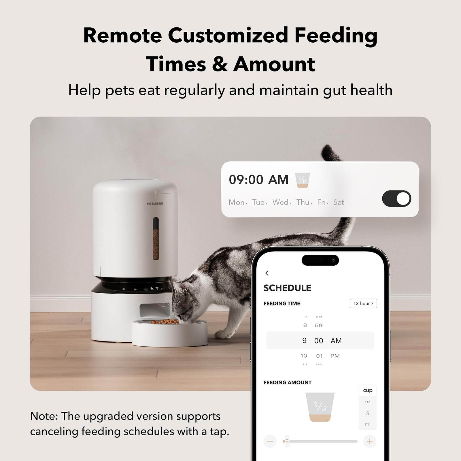 PETLIBRO digital portion control panel for custom meal scheduling
