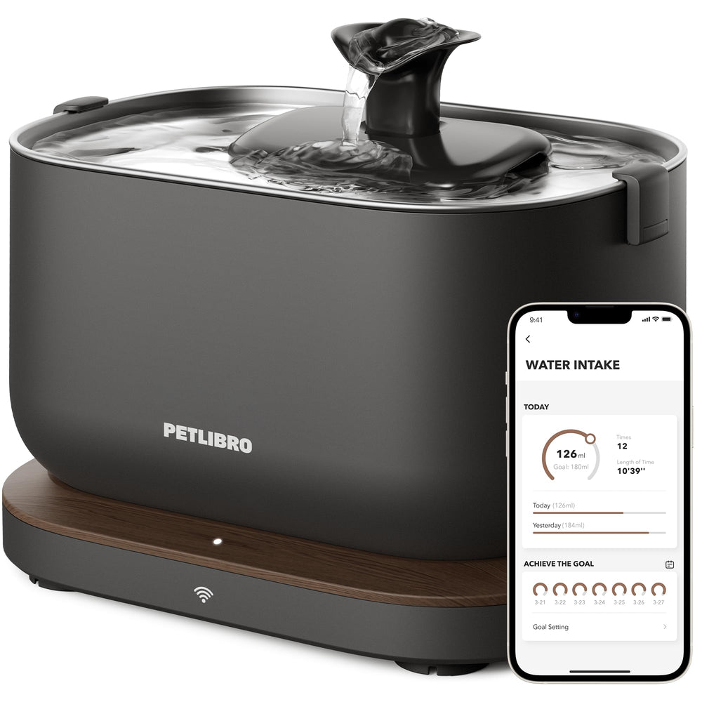 PETLIBRO Dockstream fountain with stainless steel tray for easy cleaning and maintenance.