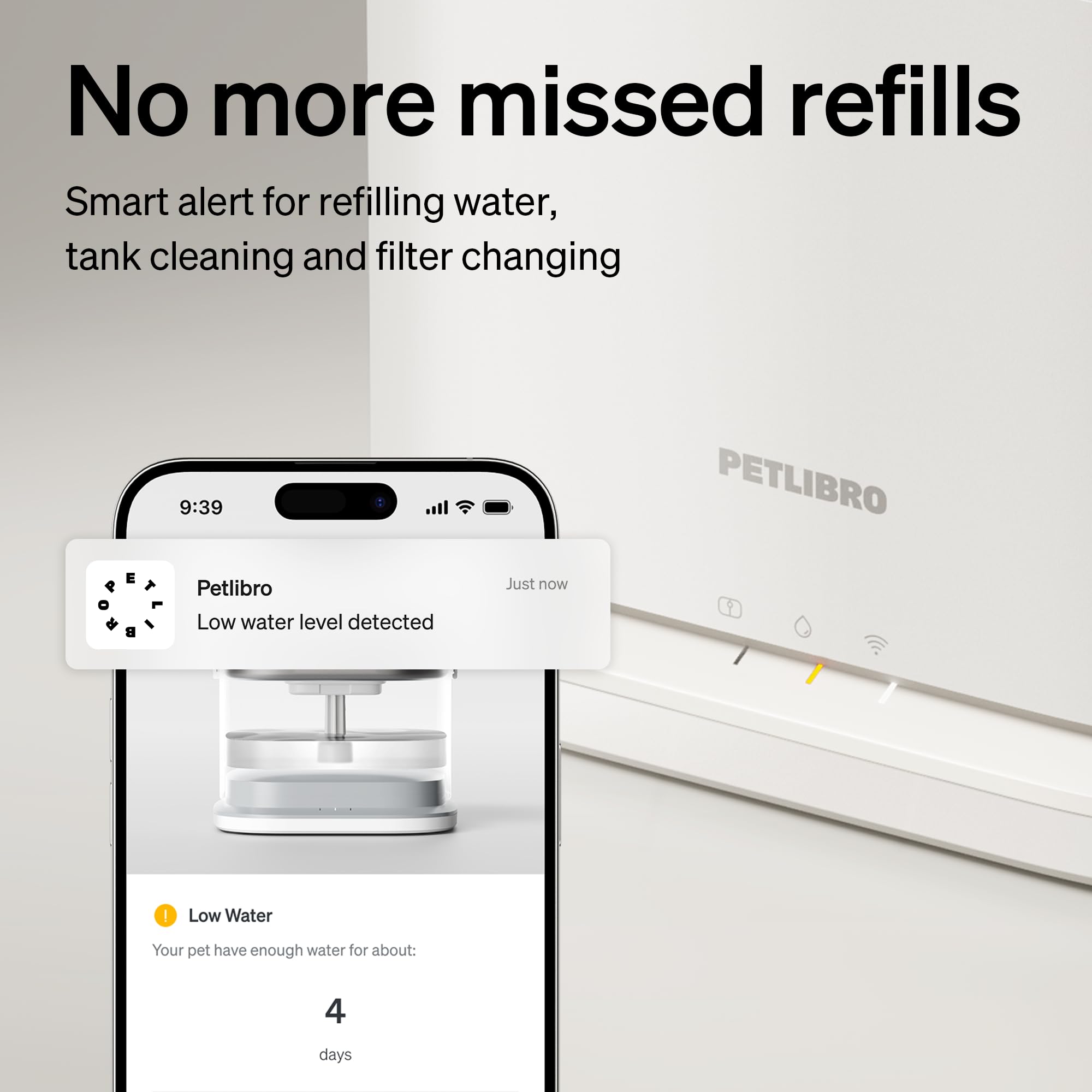 PETLIBRO Dockstream 2 4-layer filtration close-up shows fur and odor filtration.