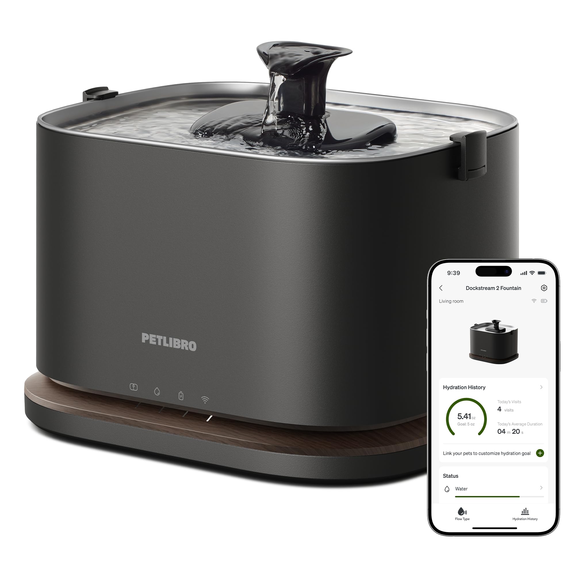 PETLIBRO Dockstream 2 cordless fountain enables flexible placement for pet comfort.