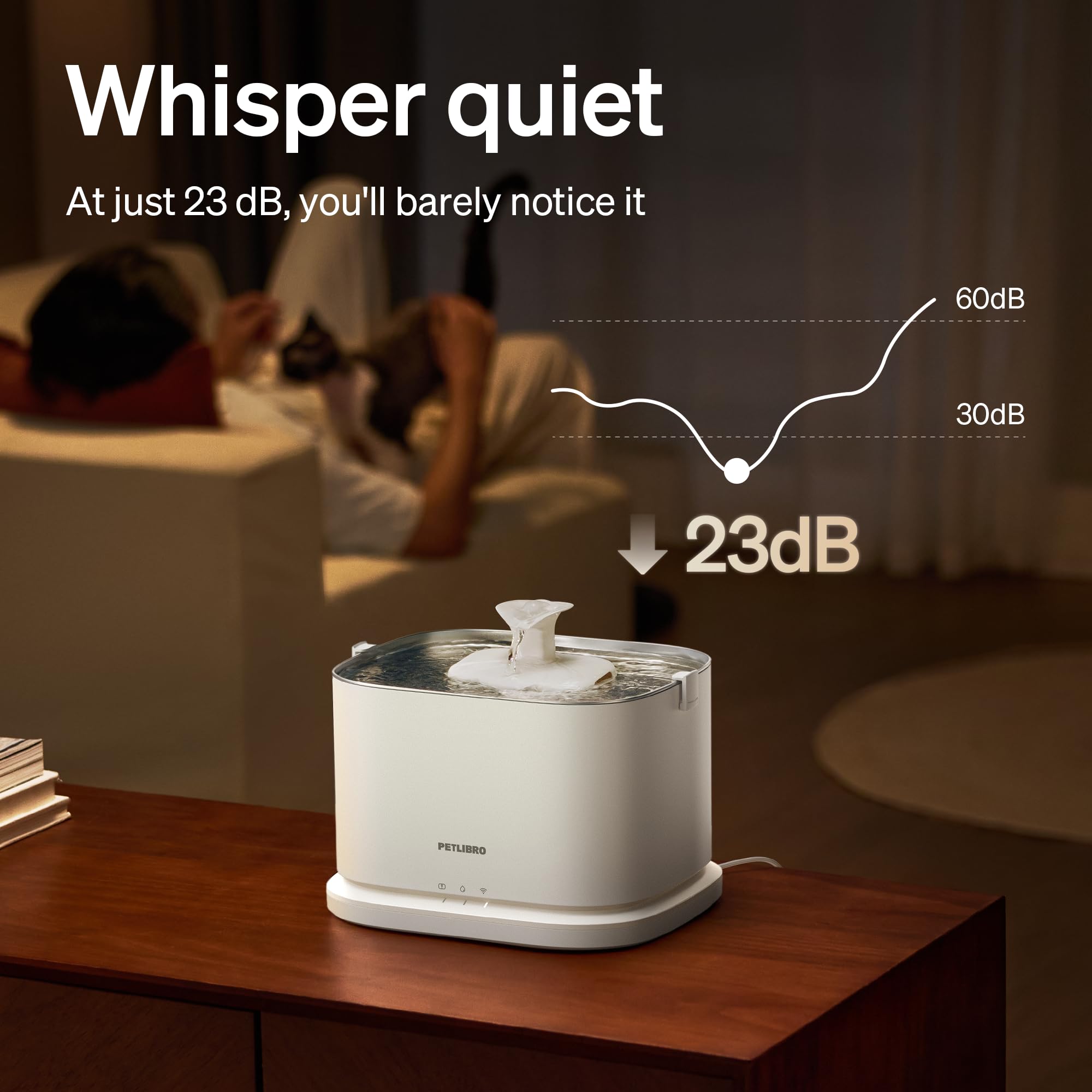 PETLIBRO Dockstream 2 whisper-quiet operation for undisturbed sleep.
