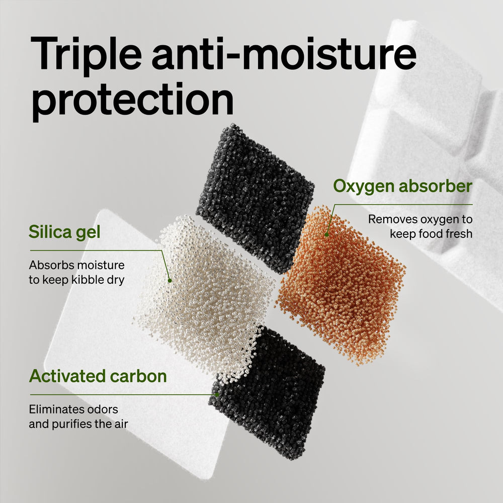 PETLIBRO desiccant in storage keeps kibble dry and appealing.