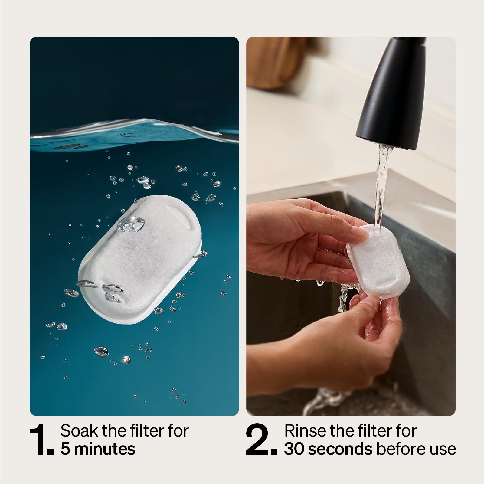 Soak and rinse before use to keep water clean