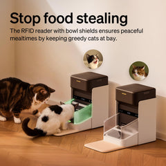 PETLIBRO RFID feeder locking lid prevents food sharing in multi-cat homes.