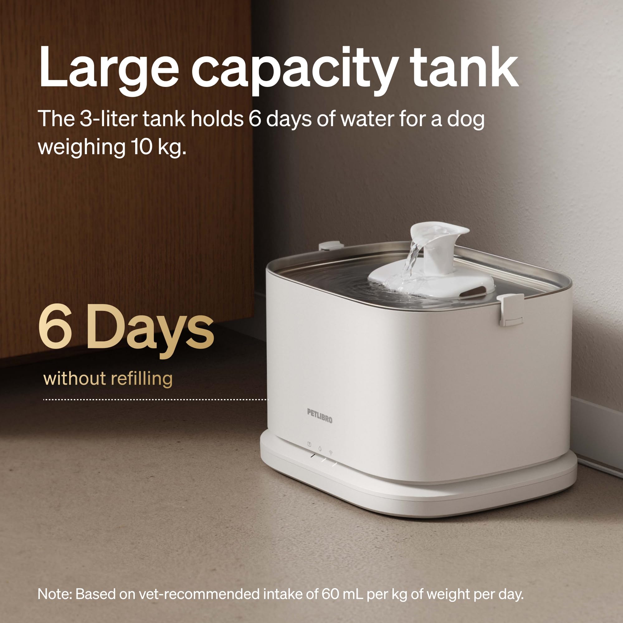 PETLIBRO smart fountain with app monitoring for real-time hydration insights.